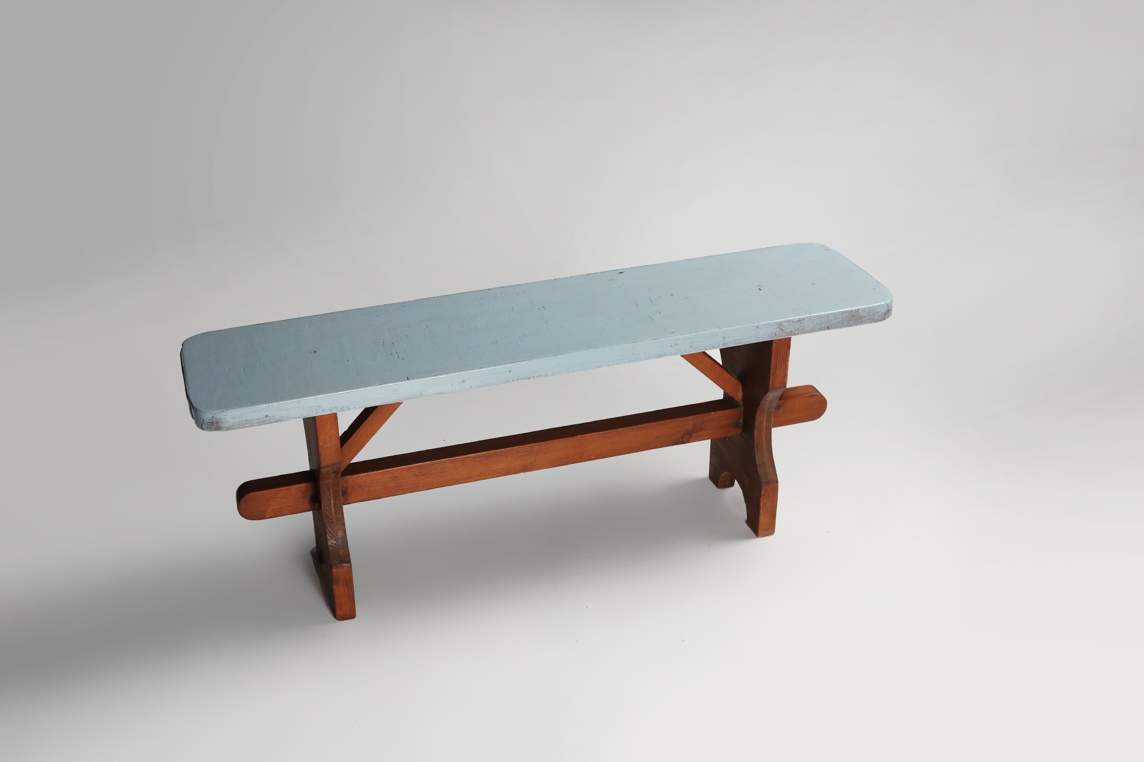 Rustic Wooden Bench with Blue Top, France, 1930sthumbnail